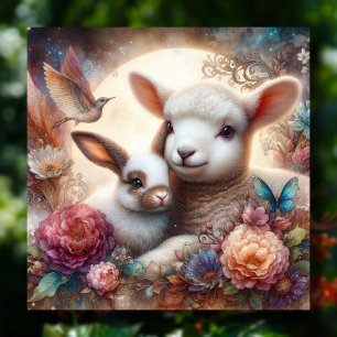 Cartes Pour Fêtes Annuelles Fleurs de lapin d'agneau pastel doux