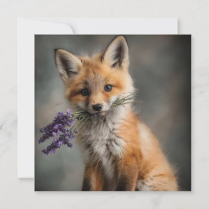Cartes Pour Fêtes Annuelles Fleurs de lavande fermées pour kit Fox adorable