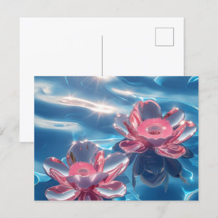 Cartes Pour Fêtes Annuelles Fleurs de Lotus rose flottant sur l'eau bleu crist