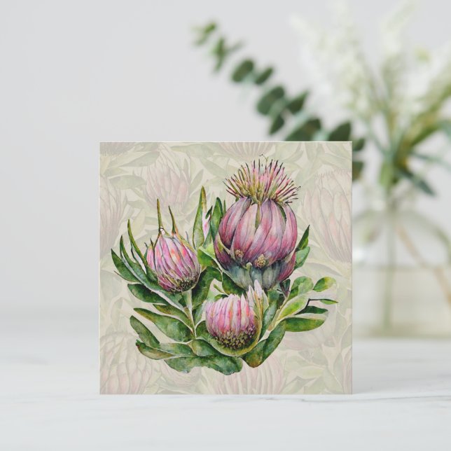 Cartes Pour Fêtes Annuelles Fleurs de MERCI rose et vert (Debout devant)