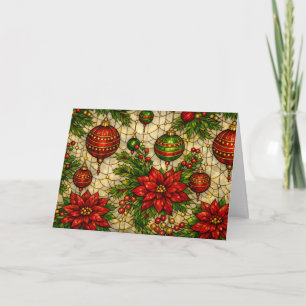 Cartes Pour Fêtes Annuelles Fleurs de Noël à l'aspect traditionnel de vitrail 