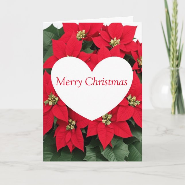 Cartes Pour Fêtes Annuelles Fleurs de Noël Poinsettia avec coeur (Devant)