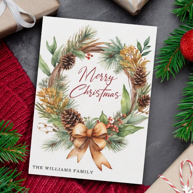 Cartes Pour Fêtes Annuelles Fleurs de Noël Rustiques séchées de Pinecone Wreat (Créateur téléchargé)