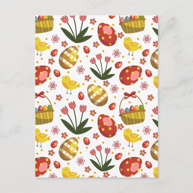 Cartes Pour Fêtes Annuelles Fleurs de Pâques Poussins Œufs Célébration (Devant)