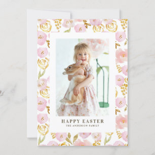 Cartes Pour Fêtes Annuelles Fleurs de Pâques roses et d'or