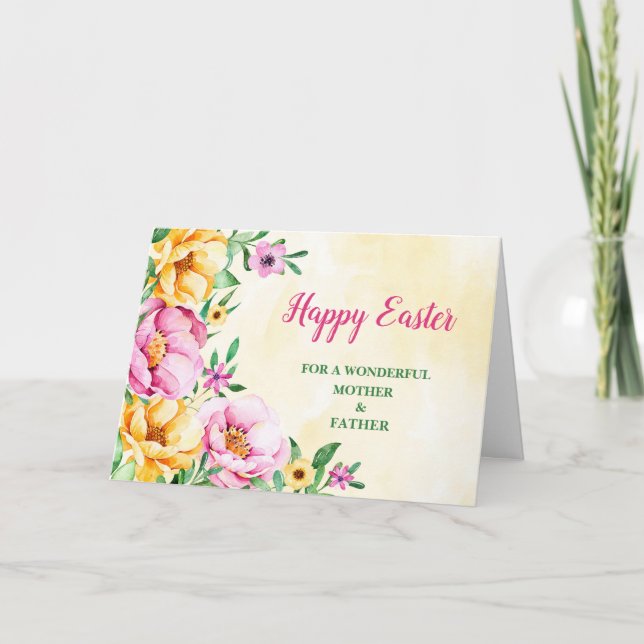 Cartes Pour Fêtes Annuelles Fleurs de printemps Joyeux Pâques Mère et Père (Devant)
