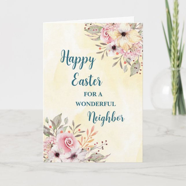 Cartes Pour Fêtes Annuelles Fleurs de printemps Joyeux Voisin de Pâques (Devant)