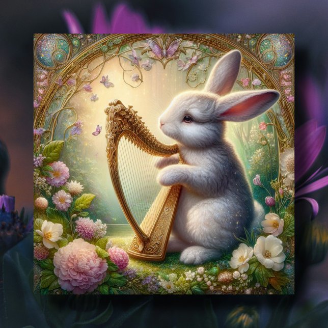 Cartes Pour Fêtes Annuelles Fleurs de printemps mignonnes lapin musical Pâques (Créateur téléchargé)