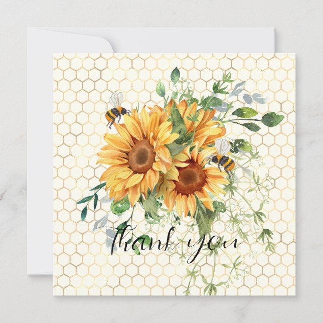 Cartes Pour Fêtes Annuelles Fleurs de soleil et abeilles (Devant)