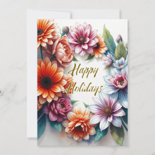 Cartes Pour Fêtes Annuelles Fleurs de vacances joyeuses aquarelle Noël joyeux