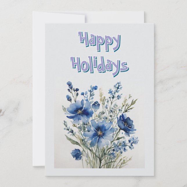 Cartes Pour Fêtes Annuelles Fleurs de vacances joyeuses Noël aquarelle (Devant)