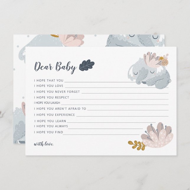 Cartes Pour Fêtes Annuelles Fleurs d'éléphant Whimiscal souhaits pour bébé (Devant / Derrière)