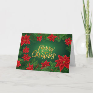 Cartes Pour Fêtes Annuelles Fleurs d'Euphorbe Rouge de Noël, Branches de Pin