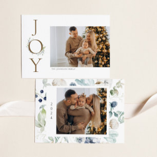 Cartes Pour Fêtes Annuelles Fleurs d'hiver aquarelle Joy 2 Photos
