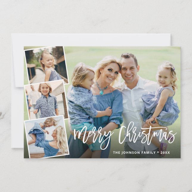 Cartes Pour Fêtes Annuelles Fleurs d'hiver de Noël élégantes 3 voeux photo (Devant)