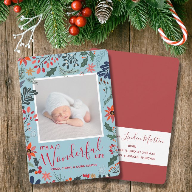 Cartes Pour Fêtes Annuelles Fleurs d'hiver Photos de Noël Annonces de naissanc (Winter Flowers Christmas Photo Birth Announcements)