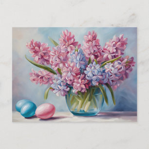 Cartes Pour Fêtes Annuelles Fleurs d'hyacinthe roses et bleues et œufs de Pâqu