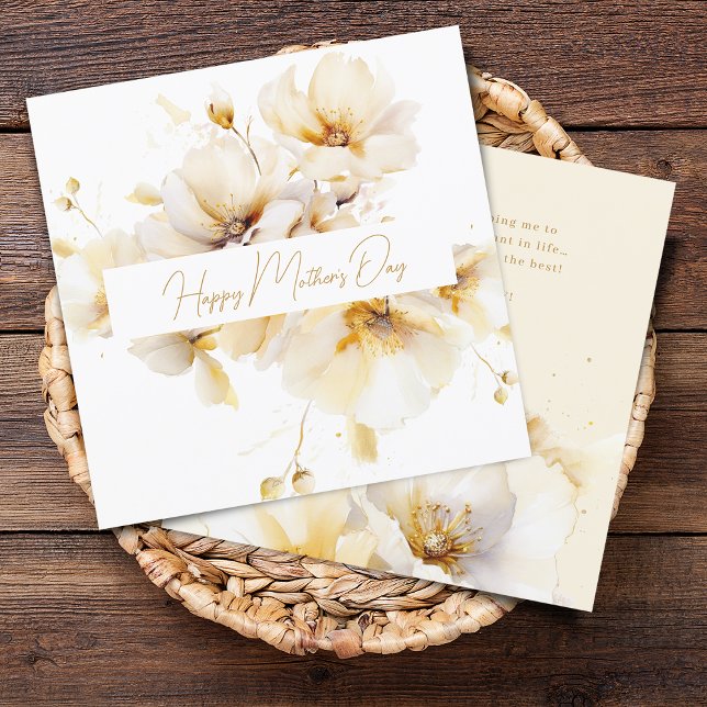 Cartes Pour Fêtes Annuelles Fleurs d'or blanc élégant Fête des mères (Elegant White Gold Flowers Mother's Day Holiday Card)