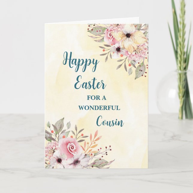 Cartes Pour Fêtes Annuelles Fleurs du printemps Joyeux Cousin de Pâques (Devant)