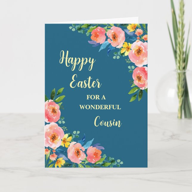 Cartes Pour Fêtes Annuelles Fleurs du printemps Joyeux Cousin de Pâques (Devant)