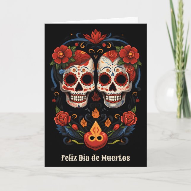 Cartes Pour Fêtes Annuelles 🌹 Fleurs du Souvenir : Dia de Muertos Hommage 🌹 (Devant)
