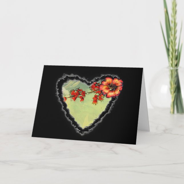 Cartes Pour Fêtes Annuelles Fleurs écarlate Coeur Valentine Love Romance Card (Devant)