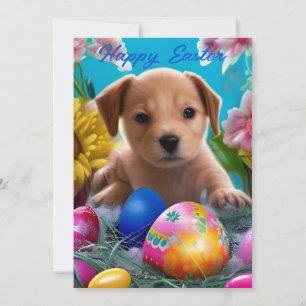 Cartes Pour Fêtes Annuelles Fleurs et oeufs de chiot de Pâques