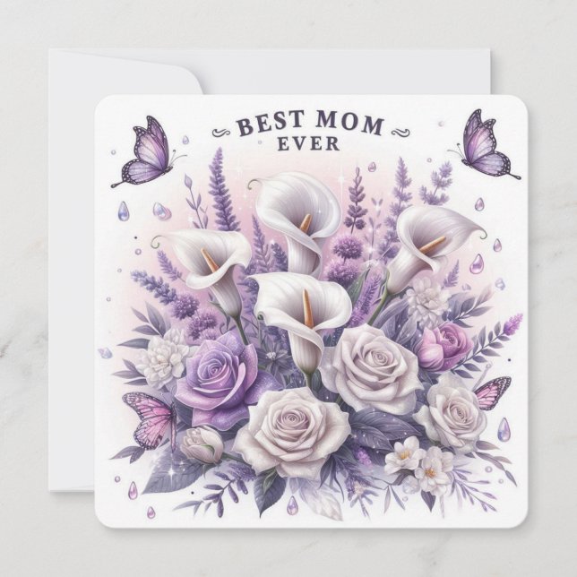 Cartes Pour Fêtes Annuelles Fleurs et papillons de la meilleure maman qui soit (Devant)