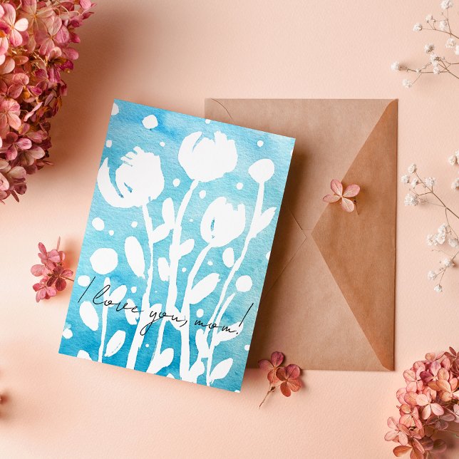 Cartes Pour Fêtes Annuelles Fleurs fantaisistes à l'aquarelle je t'aime maman (Créateur téléchargé)