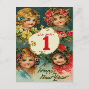 Cartes Pour Fêtes Annuelles Fleurs Filles 1er janvier Nouvel an