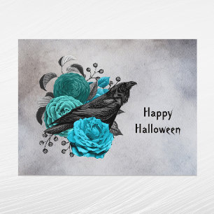 Cartes Pour Fêtes Annuelles Fleurs gothiques sarcelle Couronne Halloween