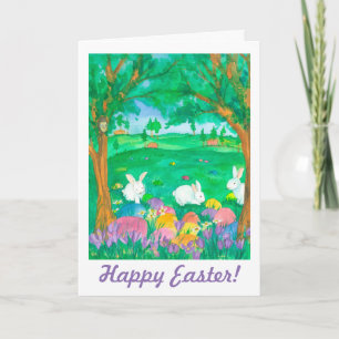 Cartes Pour Fêtes Annuelles Fleurs heureuses de crocus d'oeufs de lapins de