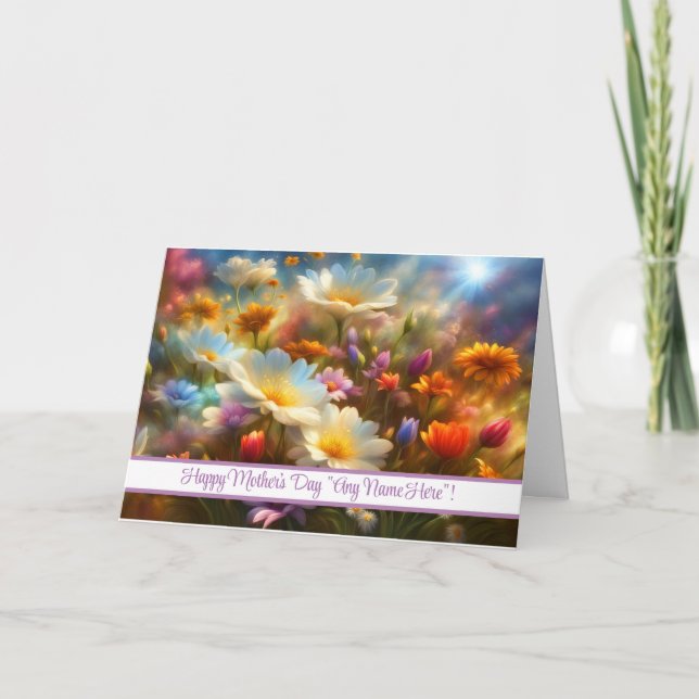 Cartes Pour Fêtes Annuelles Fleurs jolies Fête des mères avec nom personnalisa (Devant)
