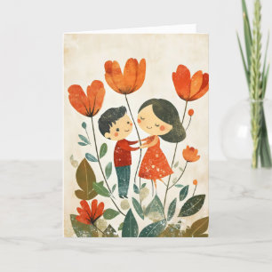 Cartes Pour Fêtes Annuelles Fleurs Mère et Fils mignonnes