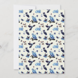 Cartes Pour Fêtes Annuelles Fleurs Monkey lapin Bleu Blanc Vintage