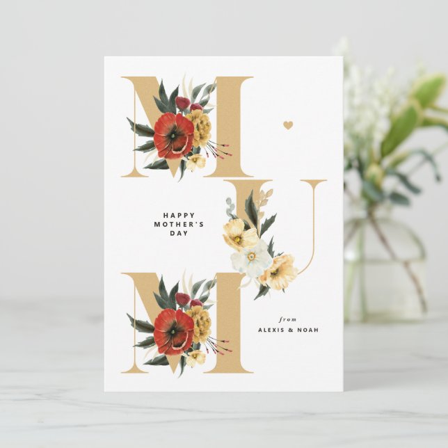 Cartes Pour Fêtes Annuelles Fleurs MUM Boho Gold Joyeuse fête des mères (Debout devant)