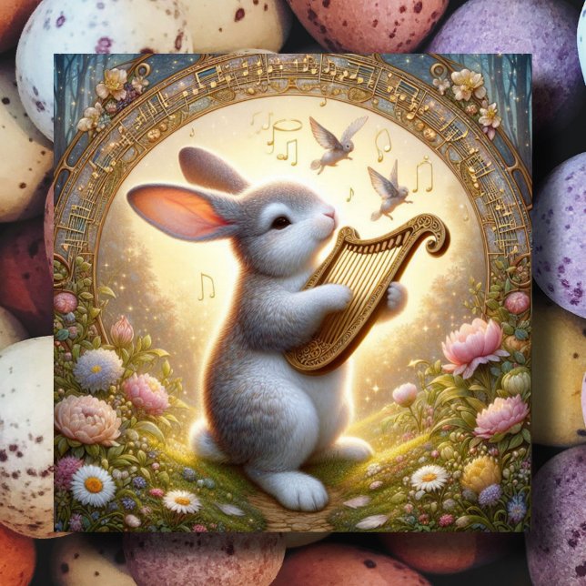 Cartes Pour Fêtes Annuelles Fleurs musicales de lapin en bois Pâques (Créateur téléchargé)