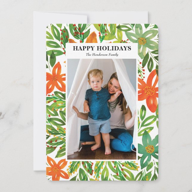 Cartes Pour Fêtes Annuelles Fleurs peintes à la main et de vacances (Devant)