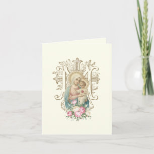 Cartes Pour Fêtes Annuelles Fleurs religieuses vintage Marie et Enfant