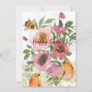 Cartes Pour Fêtes Annuelles Fleurs roses blanches de Pâques 