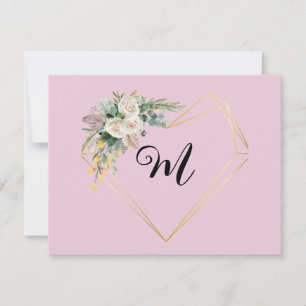 Cartes Pour Fêtes Annuelles Fleurs Roses Blanches Roses Dorées Monogramme Cœur