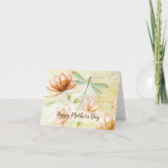 Cartes Pour Fêtes Annuelles Fleurs roses et libellule  (Devant)