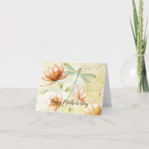 Cartes Pour Fêtes Annuelles Fleurs roses et libellule