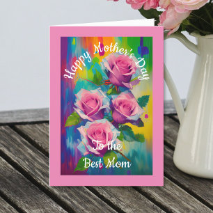 Cartes Pour Fêtes Annuelles Fleurs roses roses colorées vives et audacieuses p