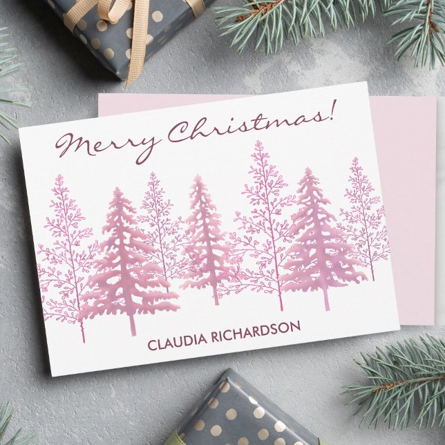 Cartes Pour Fêtes Annuelles Fleurs roses uniques Noël (Sending warm wishes with this vibrant of pink trees to your family and friends.)