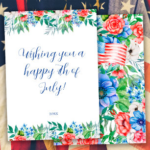 Cartes Pour Fêtes Annuelles Fleurs Rouges Blanches Et Bleues 4 Juillet Patriot