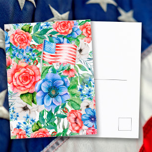 Cartes Pour Fêtes Annuelles Fleurs Rouges Blanches Et Bleues 4 Juillet Patriot