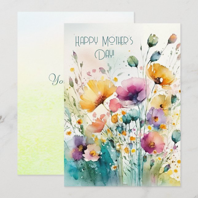 Cartes Pour Fêtes Annuelles Fleurs sauvages aquarelle | Bonne fête des mères  (Devant / Derrière)