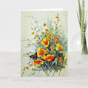 Cartes Pour Fêtes Annuelles Fleurs sauvages de pavot de Californie de style vi