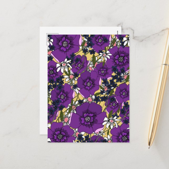 Cartes Pour Fêtes Annuelles Fleurs sauvages vintages violets (Devant/Arrière en situation)